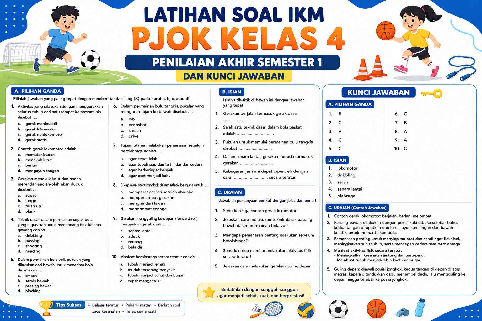 Latihan Soal UTS 1 Penjasorkes Kelas 4 SD Kurikulum Merdeka