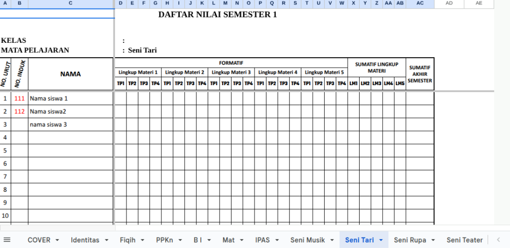 Download Daftar Nilai Kurikulum Merdeka 2025