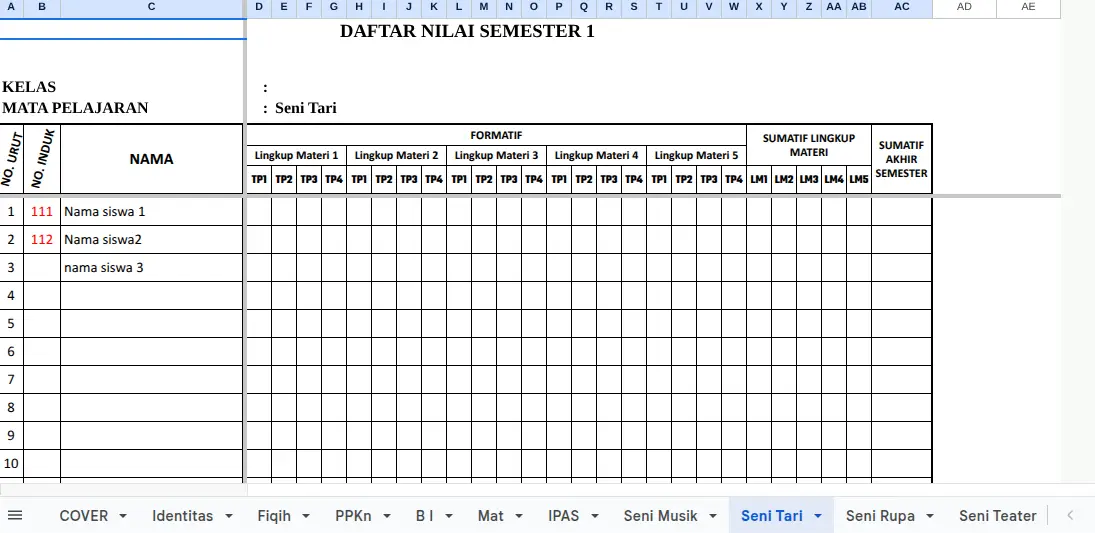 Download Daftar Nilai Kurikulum Merdeka 2025
