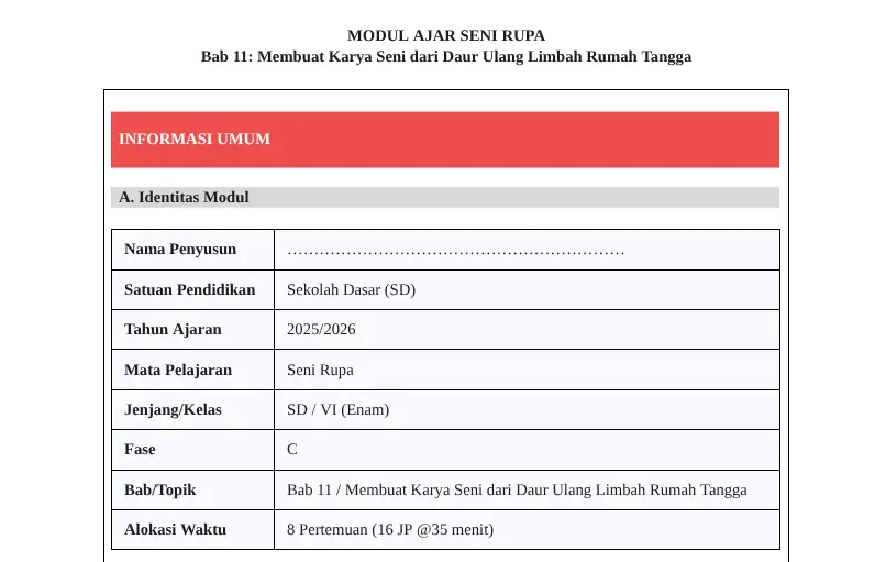 Modul Ajar Seni Rupa SD Kelas 6 Bab 11