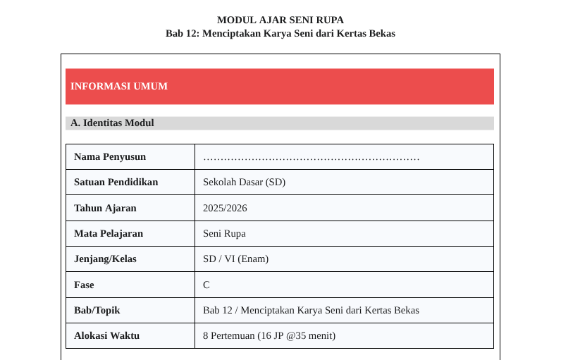 Modul Ajar Seni Rupa SD Kelas 6 Bab 12 Menciptakan Karya Seni dari Kertas Bekas