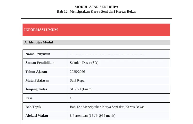 Modul Ajar Seni Rupa SD Kelas 6 Bab 12