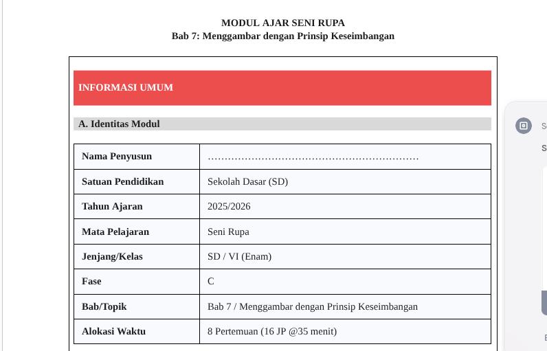 Modul Ajar Seni Rupa SD Kelas 6 Bab 7 Menggambar dengan Prinsip Keseimbangan