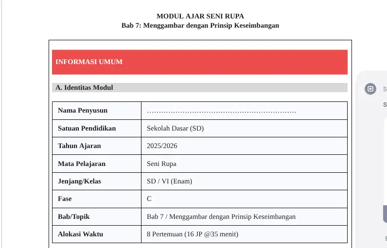 Modul Ajar Seni Rupa SD Kelas 6 Bab 7: Menggambar dengan Prinsip Keseimbangan