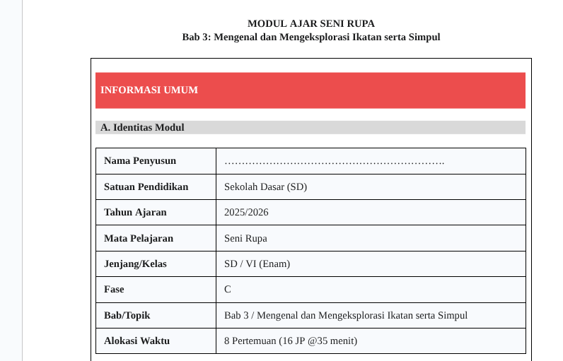 Modul Ajar Seni Rupa SD Kelas 6 Bab 3 Mengenal dan Mengeksplorasi Ikatan serta Simpul