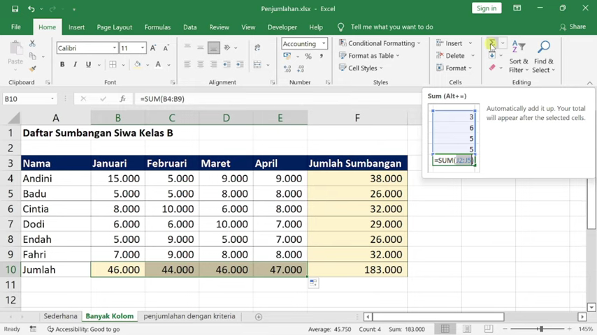 Rumus Excel Penjumlahan ke Samping 2 Rumus Excel Penjumlahan ke Samping