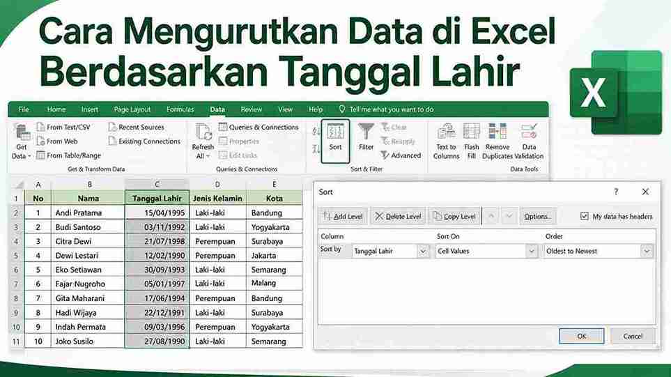 Cara Mengurutkan Data di Excel Berdasarkan Tanggal Lahir