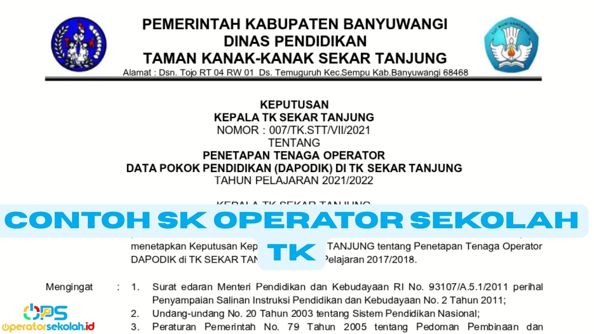 Contoh SK Operator Sekolah TK