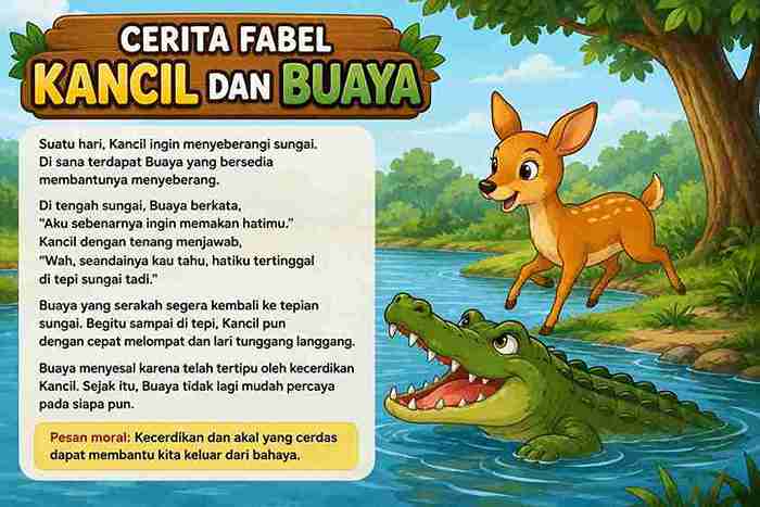 Cerita Fabel Kancil dan Buaya Singkat