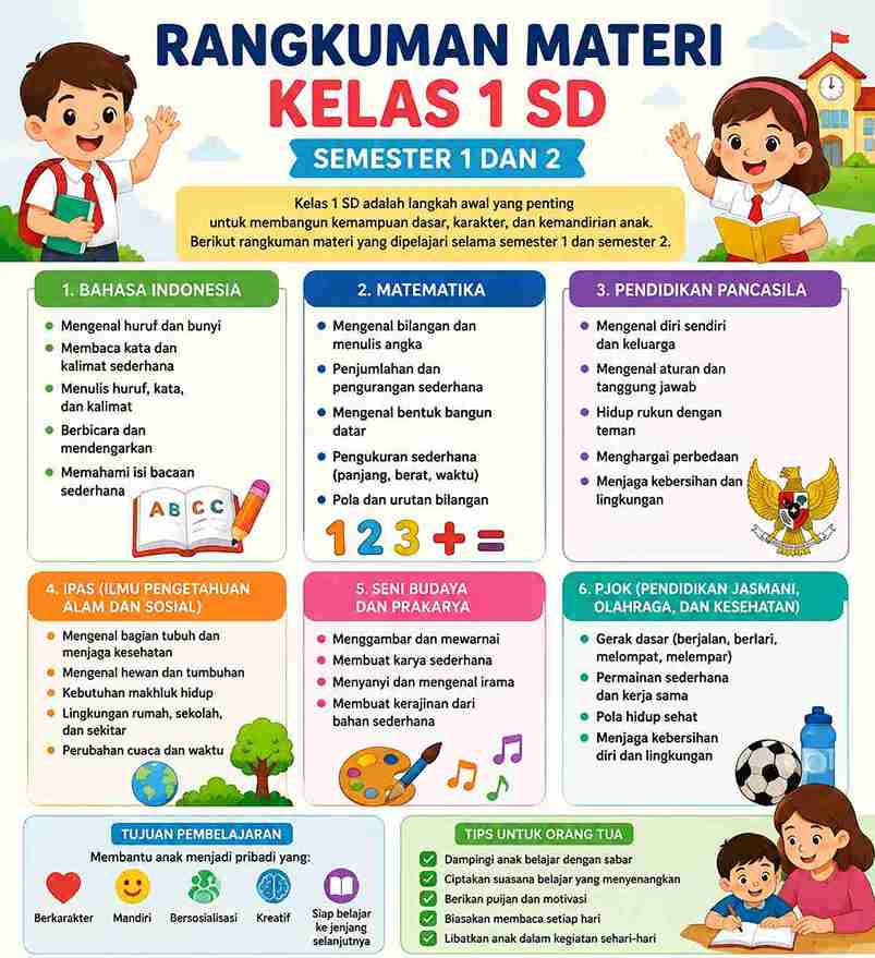 Rangkuman Materi Kelas 1 SD Semester 1 dan 2 Lengkap