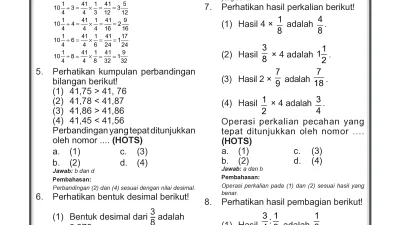 Kunci Jawaban Soal Pecahan, Desimal, dan Perbandingan Matematika Kelas VI SD