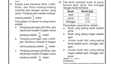 Kunci Jawaban Soal Pembagian Pecahan dan Perbandingan Matematika Kelas VI SD