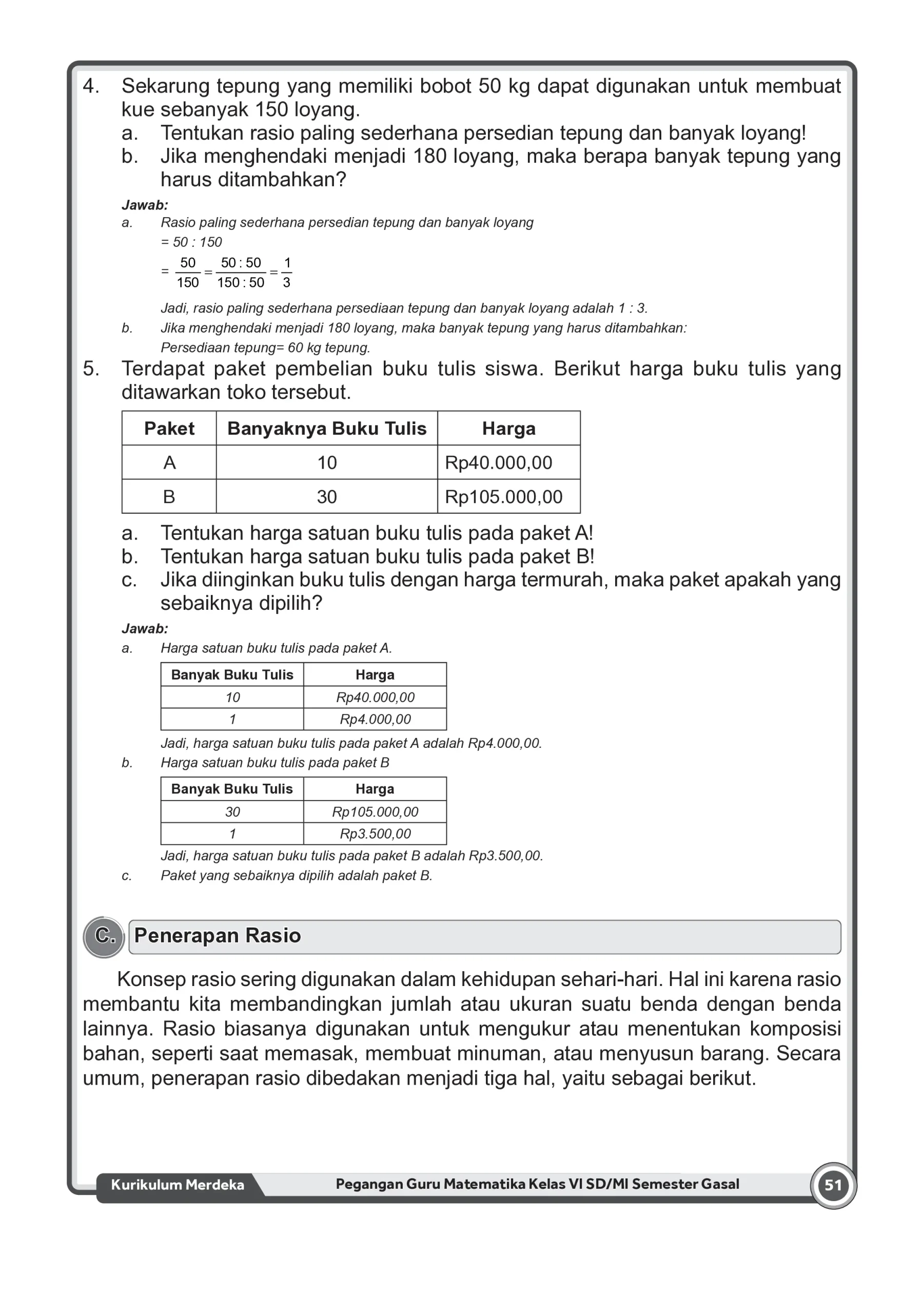 Kunci Jawaban Soal Rasio Matematika Kelas VI SD